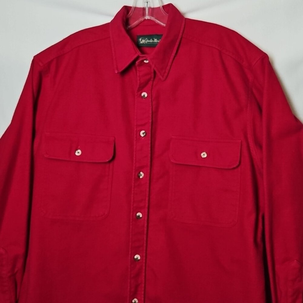 Gander Mountain Mens Chamois Shirt Sz L Dk Red Heavy Cotton Button Front Pockets